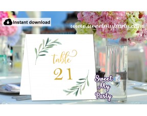 Greenery table numbers folded,Olive table numbers template printable, (78) 